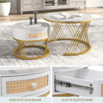 2 in 1 Round MDF Coffee Table, Side Table with Marble Table Top and Drawers Made of Plastic - Image 3