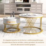 2 in 1 Round MDF Coffee Table, Side Table with Marble Table Top and Drawers Made of Plastic - Image 5
