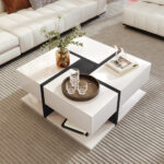 High-Gloss Coffee Table, Table with 4 Drawers, Unique Color Matching and Line Design, Storage Below