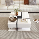 High-Gloss Coffee Table, Table with 4 Drawers, Unique Color Matching and Line Design, Storage Below - Image 4