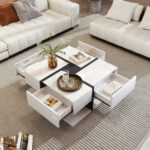 High-Gloss Coffee Table, Table with 4 Drawers, Unique Color Matching and Line Design, Storage Below - Image 5