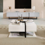 High-Gloss Coffee Table, Table with 4 Drawers, Unique Color Matching and Line Design, Storage Below - Image 6