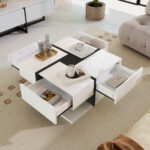 High-Gloss Coffee Table, Table with 4 Drawers, Unique Color Matching and Line Design, Storage Below - Image 7