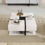 High-Gloss Coffee Table, Table with 4 Drawers, Unique Color Matching and Line Design, Storage Below - Image 8
