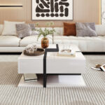 High-Gloss Coffee Table, Table with 4 Drawers, Unique Color Matching and Line Design, Storage Below - Image 9