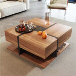 Coffee Table, Table with 4 Drawers, Unique Color Matching and Line Design, Storage Below. 78x78x40 cm