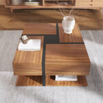Coffee Table, Table with 4 Drawers, Unique Color Matching and Line Design, Storage Below. 78x78x40 cm - Image 10