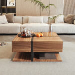 Coffee Table, Table with 4 Drawers, Unique Color Matching and Line Design, Storage Below. 78x78x40 cm - Image 11