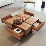 Coffee Table, Table with 4 Drawers, Unique Color Matching and Line Design, Storage Below. 78x78x40 cm - Image 2