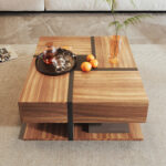Coffee Table, Table with 4 Drawers, Unique Color Matching and Line Design, Storage Below. 78x78x40 cm - Image 3