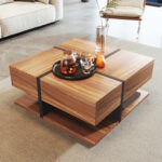 Coffee Table, Table with 4 Drawers, Unique Color Matching and Line Design, Storage Below. 78x78x40 cm - Image 7