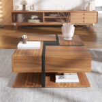 Coffee Table, Table with 4 Drawers, Unique Color Matching and Line Design, Storage Below. 78x78x40 cm - Image 8