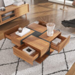 Coffee Table, Table with 4 Drawers, Unique Color Matching and Line Design, Storage Below. 78x78x40 cm - Image 9