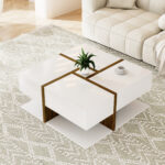 High-Gloss Coffee Table, Table with 4 Drawers, Unique Color Matching and Line Design, Storage Below