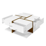 High-Gloss Coffee Table, Table with 4 Drawers, Unique Color Matching and Line Design, Storage Below - Image 13