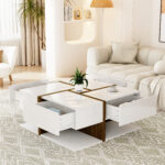 High-Gloss Coffee Table, Table with 4 Drawers, Unique Color Matching and Line Design, Storage Below - Image 2
