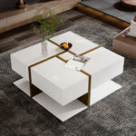 High-Gloss Coffee Table, Table with 4 Drawers, Unique Color Matching and Line Design, Storage Below - Image 3