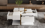 High-Gloss Coffee Table, Table with 4 Drawers, Unique Color Matching and Line Design, Storage Below - Image 4