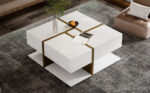 High-Gloss Coffee Table, Table with 4 Drawers, Unique Color Matching and Line Design, Storage Below - Image 5