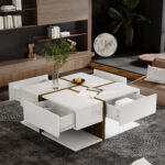High-Gloss Coffee Table, Table with 4 Drawers, Unique Color Matching and Line Design, Storage Below - Image 6