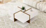 High-Gloss Coffee Table, Table with 4 Drawers, Unique Color Matching and Line Design, Storage Below - Image 8