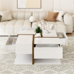High-Gloss Coffee Table, Table with 4 Drawers, Unique Color Matching and Line Design, Storage Below - Image 9