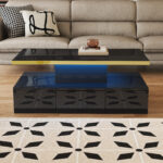 Coffee Table with Drawers, High-Gloss Lacquer Finish, Side Table with Two Shelf Levels, with LED Lighting - Image 10