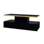 Coffee Table with Drawers, High-Gloss Lacquer Finish, Side Table with Two Shelf Levels, with LED Lighting - Image 12