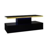 Coffee Table with Drawers, High-Gloss Lacquer Finish, Side Table with Two Shelf Levels, with LED Lighting - Image 13