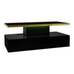 Coffee Table with Drawers, High-Gloss Lacquer Finish, Side Table with Two Shelf Levels, with LED Lighting - Image 14