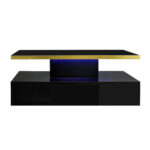 Coffee Table with Drawers, High-Gloss Lacquer Finish, Side Table with Two Shelf Levels, with LED Lighting - Image 15