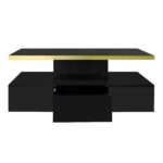 Coffee Table with Drawers, High-Gloss Lacquer Finish, Side Table with Two Shelf Levels, with LED Lighting - Image 2