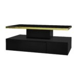 Coffee Table with Drawers, High-Gloss Lacquer Finish, Side Table with Two Shelf Levels, with LED Lighting