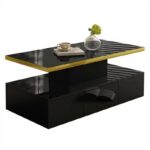 Coffee Table with Drawers, High-Gloss Lacquer Finish, Side Table with Two Shelf Levels, with LED Lighting - Image 3