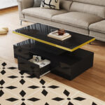 Coffee Table with Drawers, High-Gloss Lacquer Finish, Side Table with Two Shelf Levels, with LED Lighting - Image 5