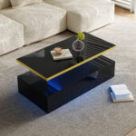 Coffee Table with Drawers, High-Gloss Lacquer Finish, Side Table with Two Shelf Levels, with LED Lighting - Image 9