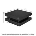 Square Coffee Table in Black - Modern Technological Style with 16-Color LED Lighting, 70x70x36 cm - Image 13