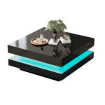 Square Coffee Table in Black - Modern Technological Style with 16-Color LED Lighting, 70x70x36 cm - Image 17