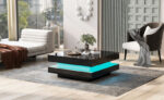 Square Coffee Table in Black - Modern Technological Style with 16-Color LED Lighting, 70x70x36 cm - Image 20