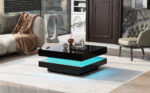 Square Coffee Table in Black - Modern Technological Style with 16-Color LED Lighting, 70x70x36 cm - Image 21