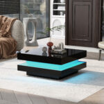 Square Coffee Table in Black - Modern Technological Style with 16-Color LED Lighting, 70x70x36 cm - Image 22