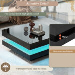 Square Coffee Table in Black - Modern Technological Style with 16-Color LED Lighting, 70x70x36 cm - Image 3