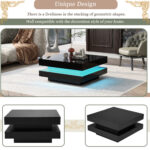 Square Coffee Table in Black - Modern Technological Style with 16-Color LED Lighting, 70x70x36 cm - Image 5