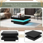 Square Coffee Table in Black - Modern Technological Style with 16-Color LED Lighting, 70x70x36 cm - Image 9
