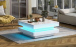 Square Coffee Table in White - Modern Technological Style, with Bluetooth LED Strip, 70x70x36 cm - Image 15