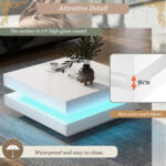 Square Coffee Table in White - Modern Technological Style, with Bluetooth LED Strip, 70x70x36 cm - Image 18