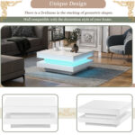 Square Coffee Table in White - Modern Technological Style, with Bluetooth LED Strip, 70x70x36 cm - Image 20