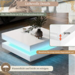 Square Coffee Table in White - Modern Technological Style, with Bluetooth LED Strip, 70x70x36 cm - Image 22