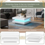Square Coffee Table in White - Modern Technological Style, with Bluetooth LED Strip, 70x70x36 cm - Image 24