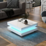Square Coffee Table in White - Modern Technological Style, with Bluetooth LED Strip, 70x70x36 cm - Image 2